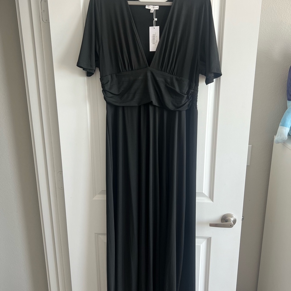 Baltic Born Black Flutter Sleeve Plunge Maxi Gown